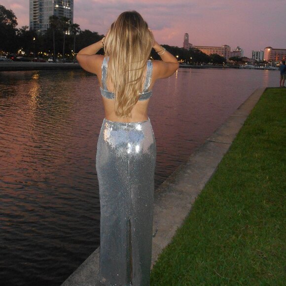 Adoria Sequin Cut Out Maxi Dress - Silver - Picture 5 of 5